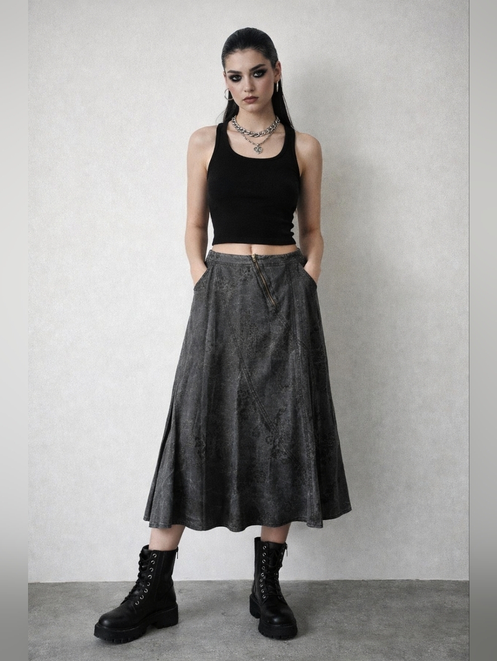 Vintage Firma Italy Floral Grunge Skirt Size 12 Midi Asymmetrical Zip